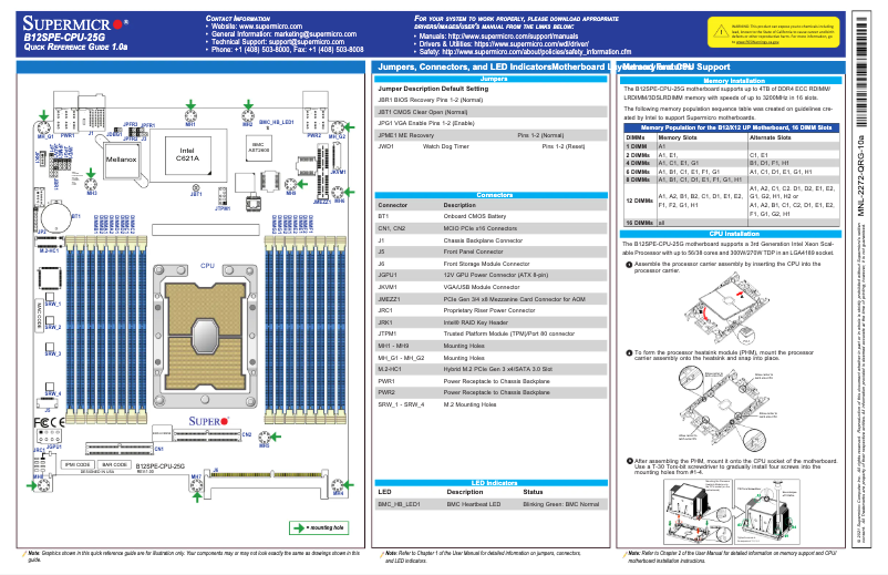 Page 1 de la notice Guide de démarrage rapide Supermicro B12SPE-CPU-25G