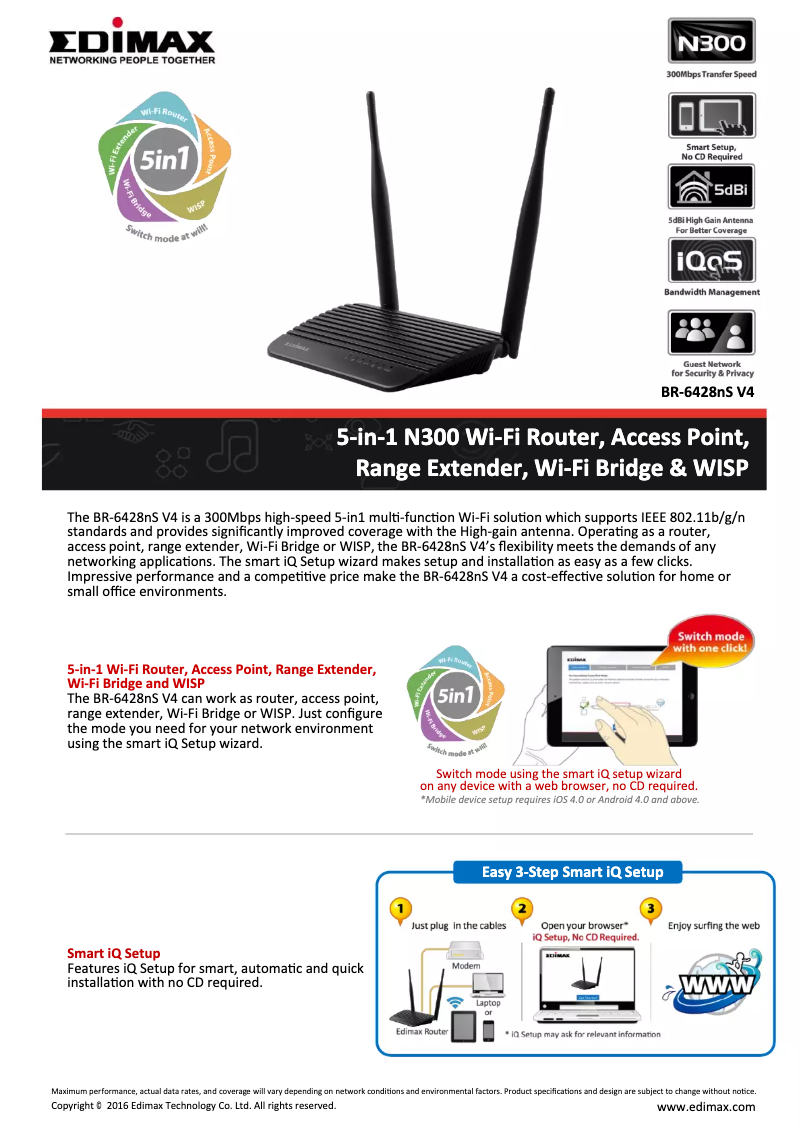 Page 1 de la notice Fiche technique Edimax BR-6428nS V4