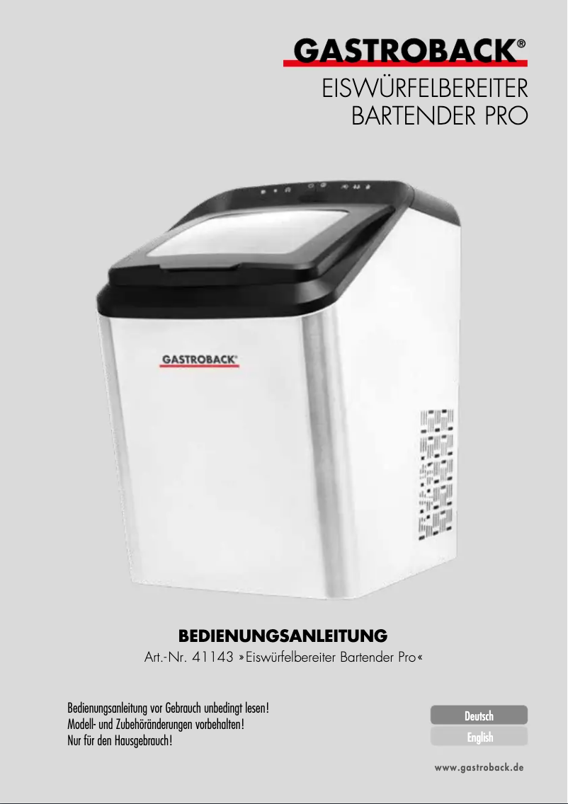 Image de la première page du manuel de l'appareil Bartender Pro 41143