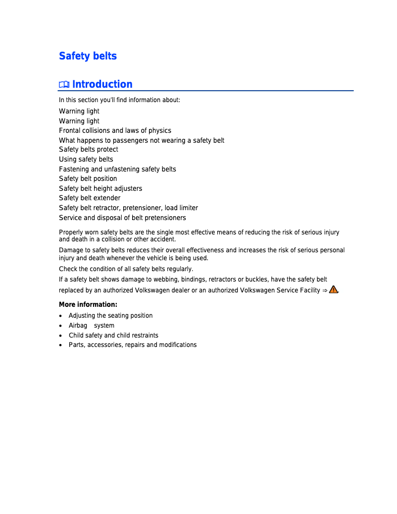 Page 1 of the manual Safety Instructions Volkswagen Golf (2013)