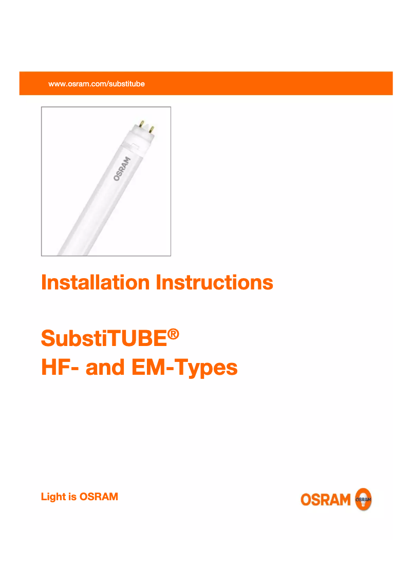 Page 1 de la notice Manuel utilisateur Osram SubstiTUBE