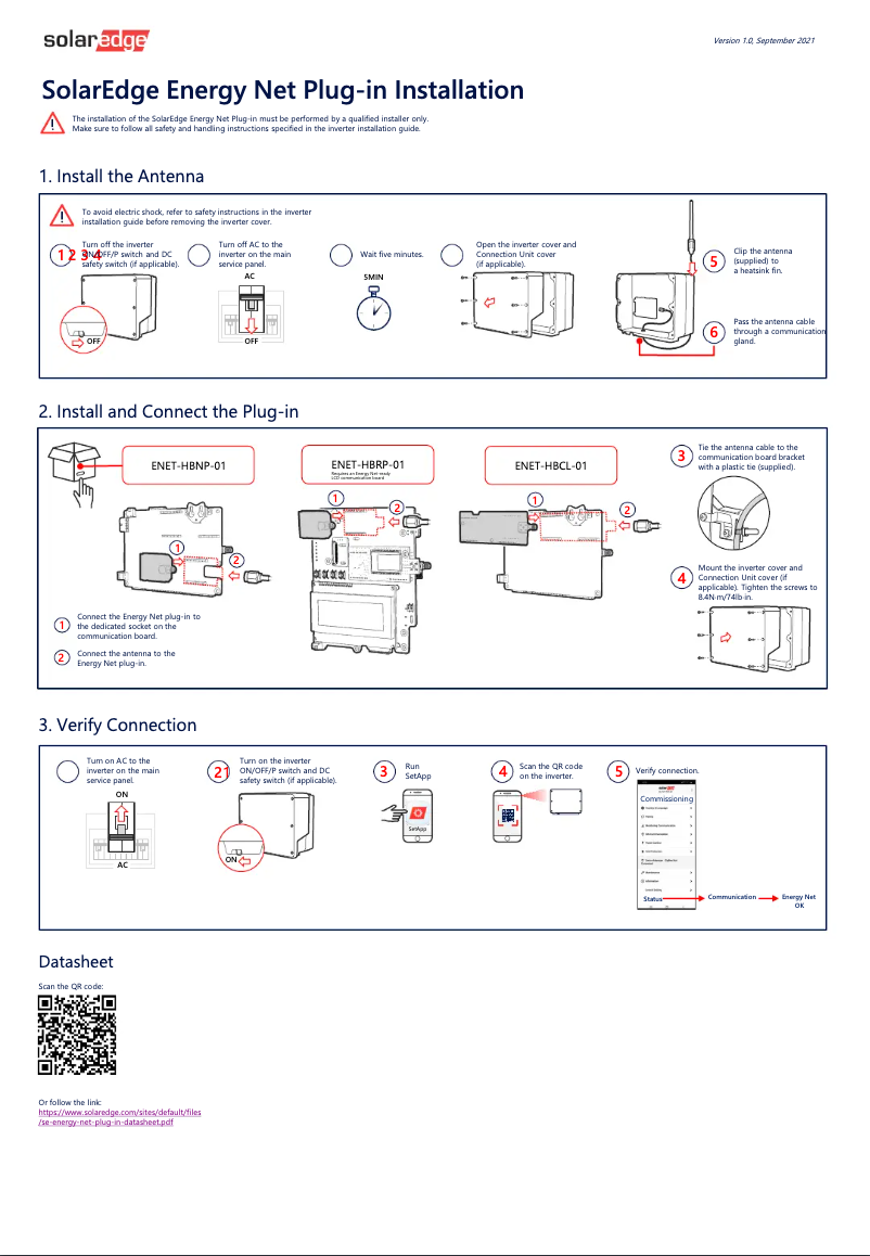 Página 1 del manual Manual de usuario SolarEdge ENET-HBCL-01