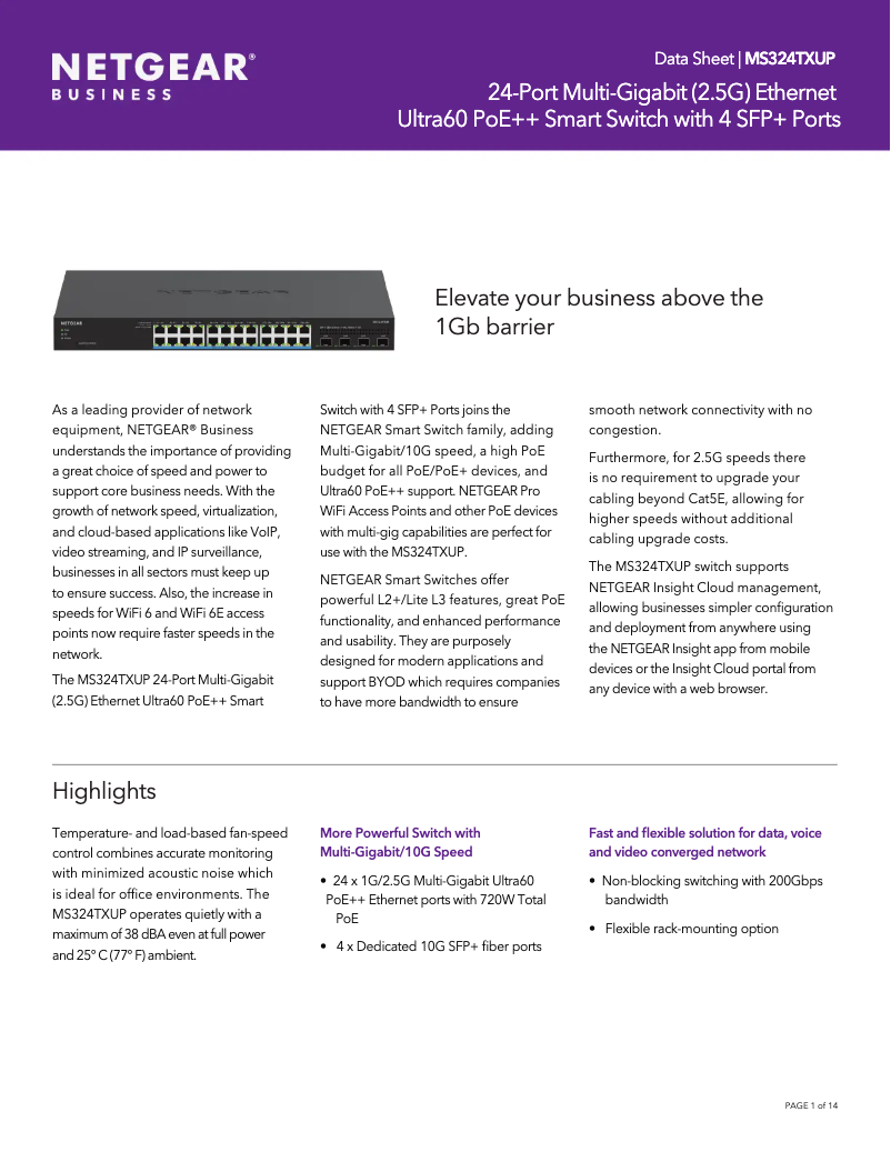 Page n°1 - Fiche technique Netgear MS324TXUP