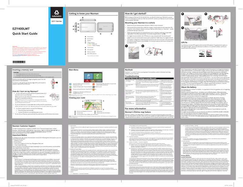 Page 1 de la notice Guide de démarrage rapide Navman EZY400LMT