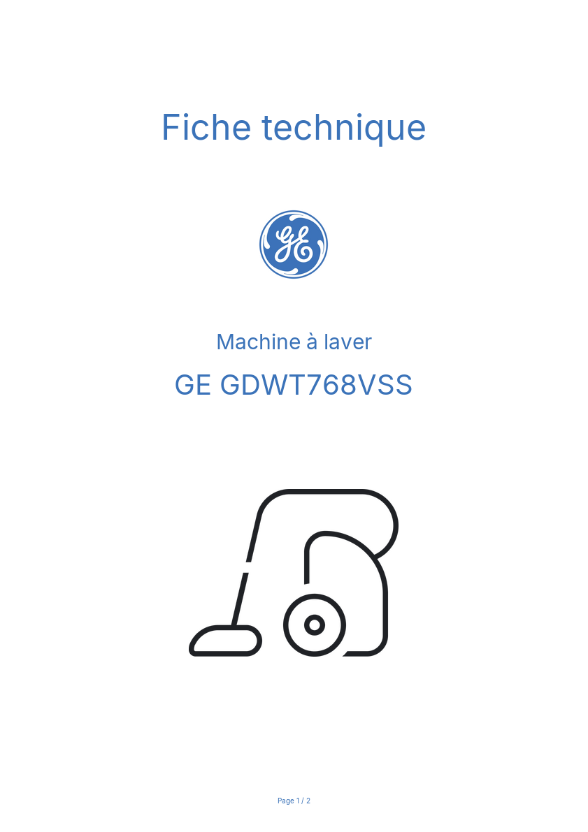 Page n°1 - Fiche technique GE GDWT768VSS