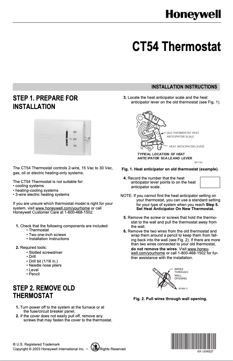 Page n°1 - Manuel utilisateur Honeywell CT54