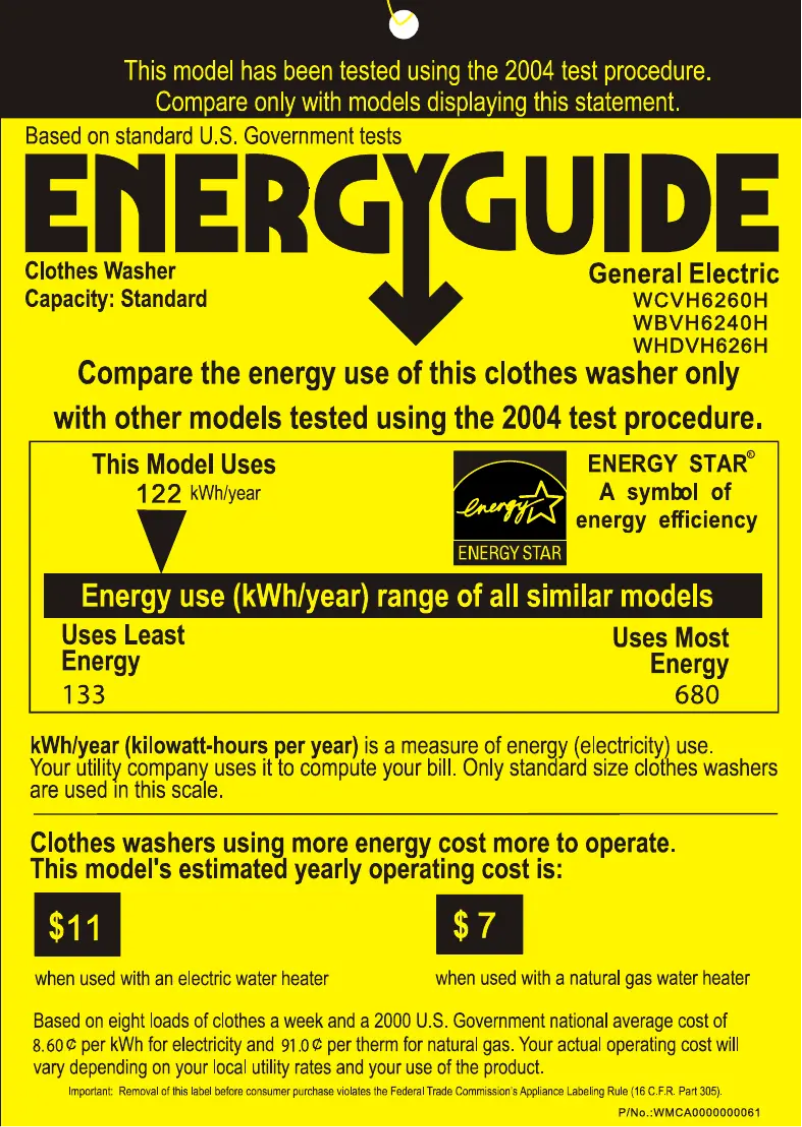 Page n°1 - Label énergétique GE WBVH6240HWW