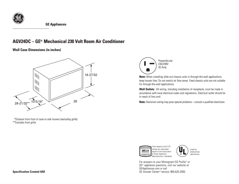 Page n°1 - Fiche technique GE AGV24DC
