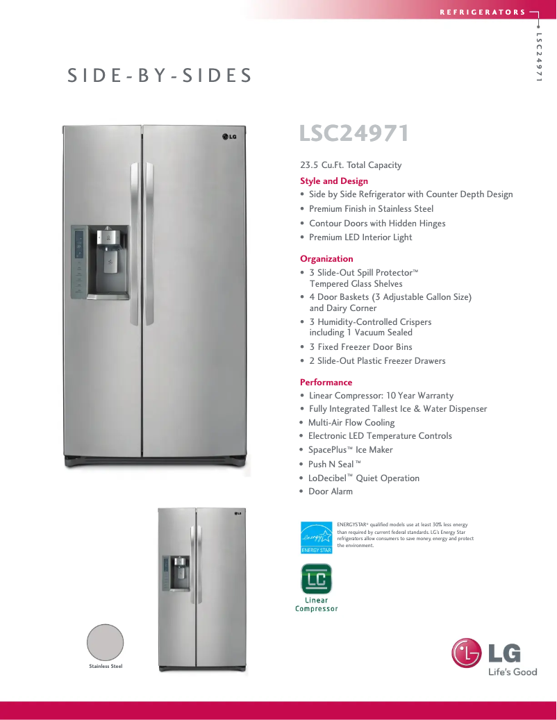 Page 1 de la notice Fiche technique LG LSC24971ST