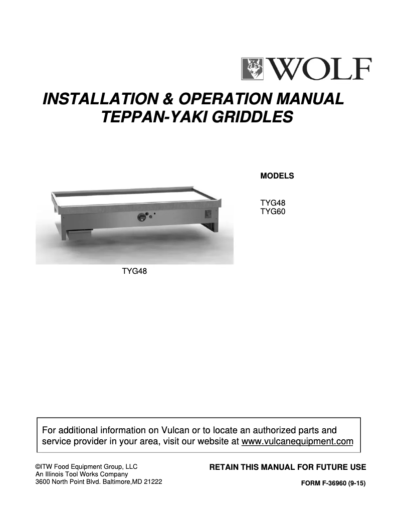 Page 1 de la notice Manuel utilisateur Wolf TYG60