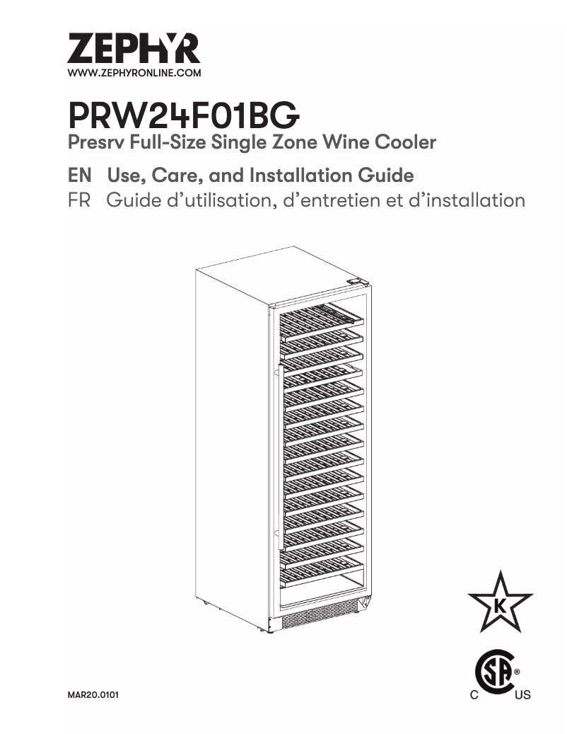 Page 1 de la notice Guide d'installation Zephyr PRW24F01BG
