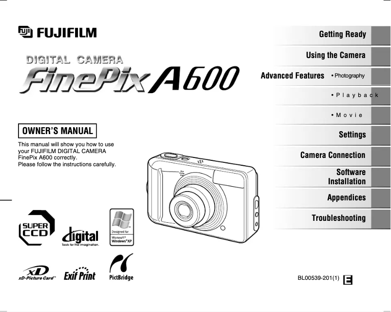 Page n°1 - Manuel utilisateur Fujifilm FinePix A600