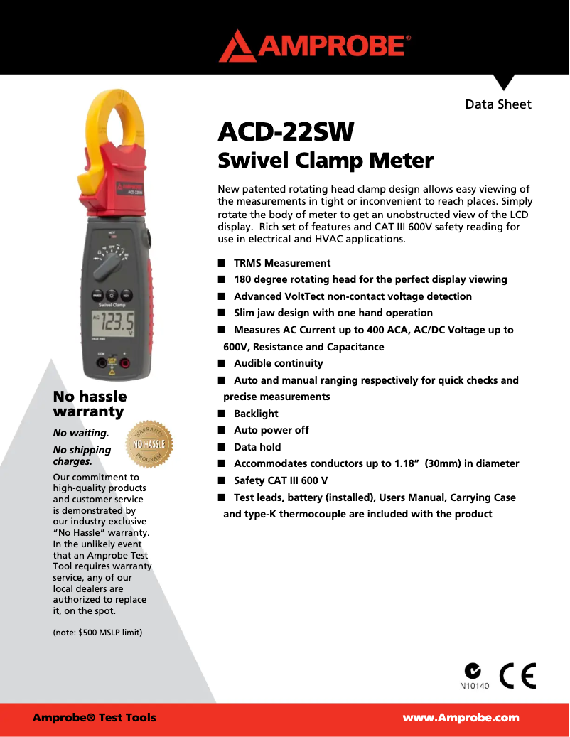Page 1 of the manual Technical Sheet Amprobe ACD-22SW