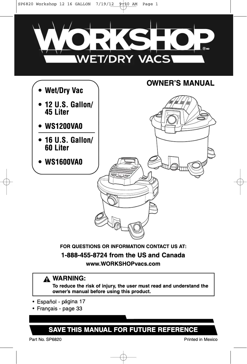 Image de la première page du manuel de l'appareil WS1600VA