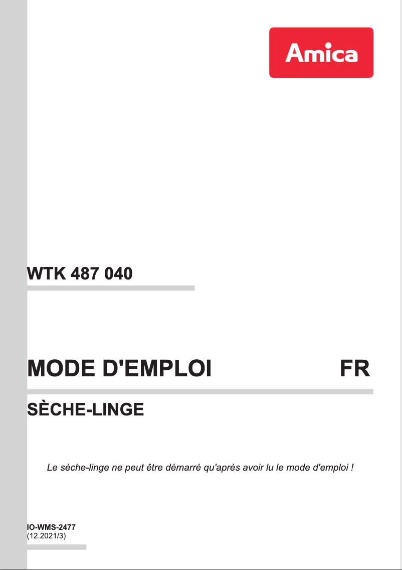Page 1 de la notice Manuel utilisateur Amica WTK 487 040