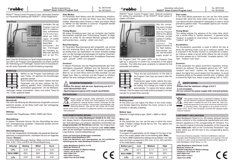Page 1 de la notice Manuel utilisateur Robbe ROXXY