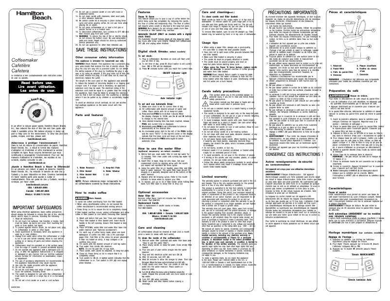 Page 1 de la notice Manuel utilisateur Hamilton Beach 49317