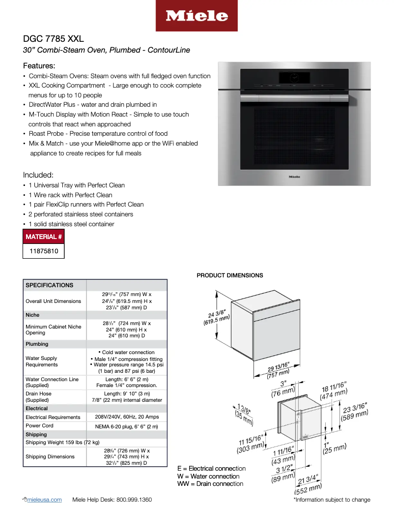 Page 1 de la notice Fiche technique Miele DGC 7785 XXL