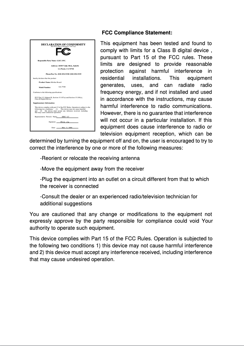 Page 1 de la notice Manuel utilisateur Gigabyte GA-7VM