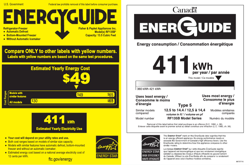 Página 1 del manual Etiqueta energética Fisher & Paykel RF135BDLX4