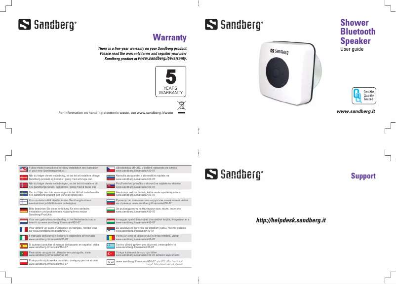 Page 1 de la notice Manuel utilisateur Sandberg Shower Bluetooth Speaker 450-07