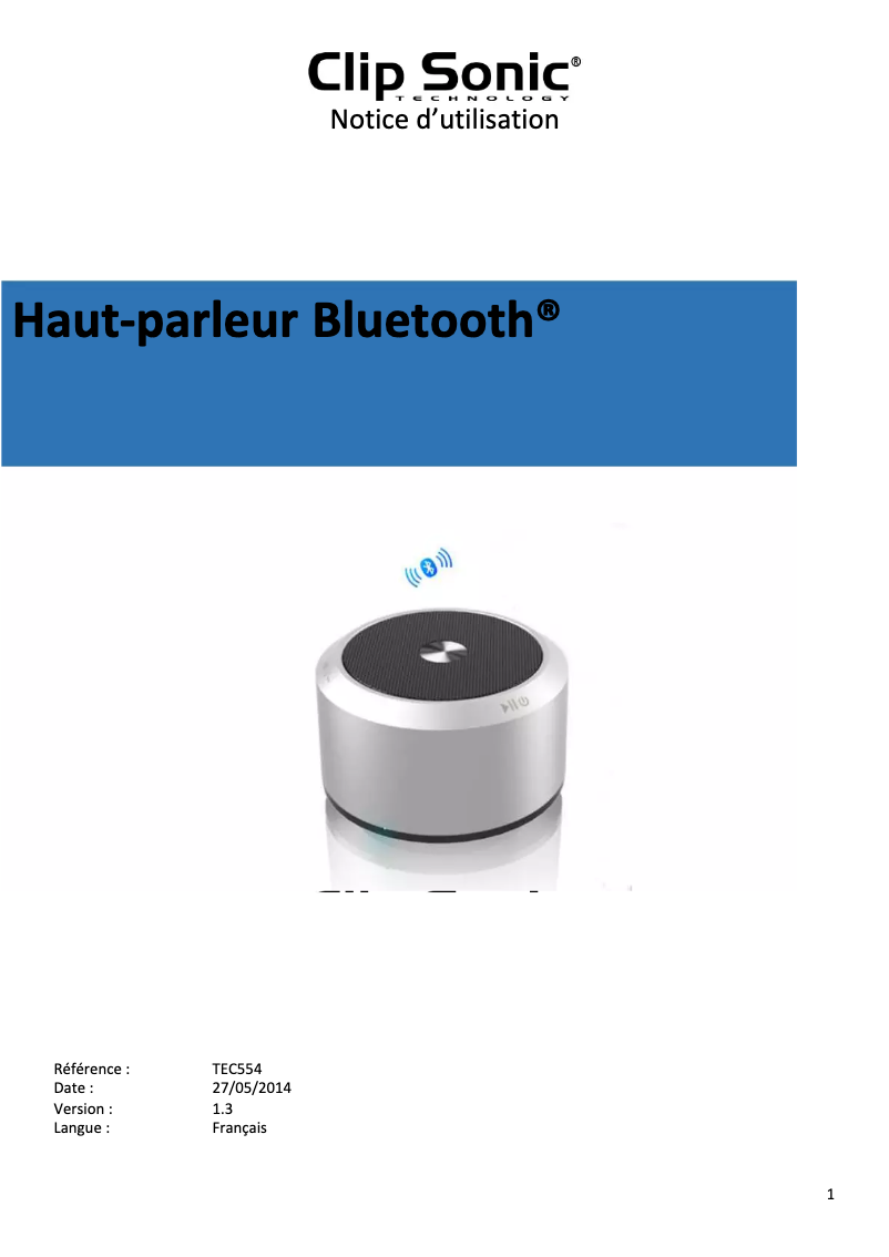 Page 1 de la notice Manuel utilisateur Clip Sonic TEC554