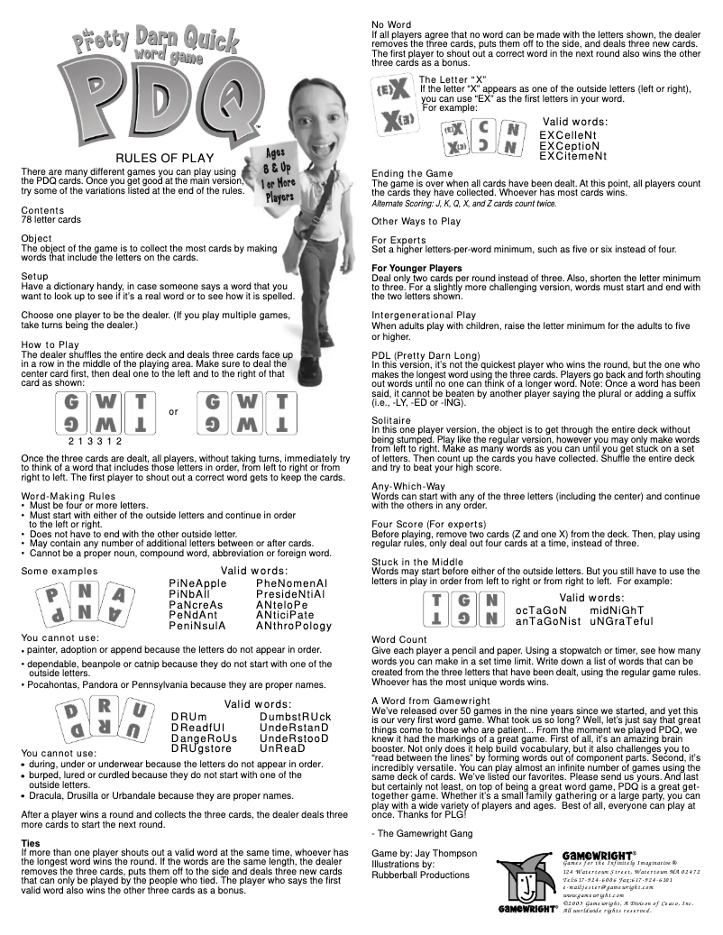 Page n°1 - Manuel utilisateur Gamewright PDQ