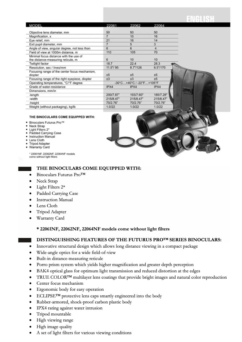 Page n°1 - Manuel utilisateur Yukon Futurus Pro 16x50