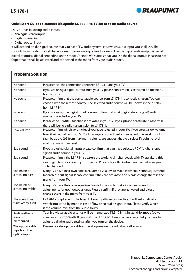 Page n°1 - Guide d'installation Blaupunkt LS 178-1