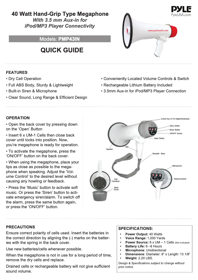 Page n°1 - Manuel utilisateur Pyle PMP43INE