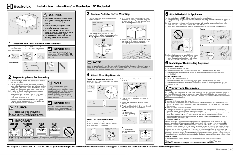 Page 1 de la notice Guide d'installation Electrolux EPWD257UIW