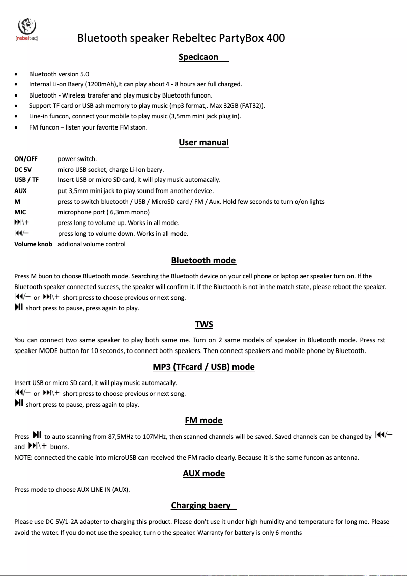 Image de la première page du manuel de l'appareil PartyBox 400