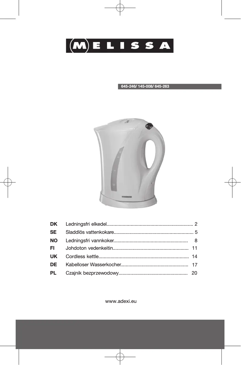 Page 1 de la notice Manuel utilisateur Melissa 16130087