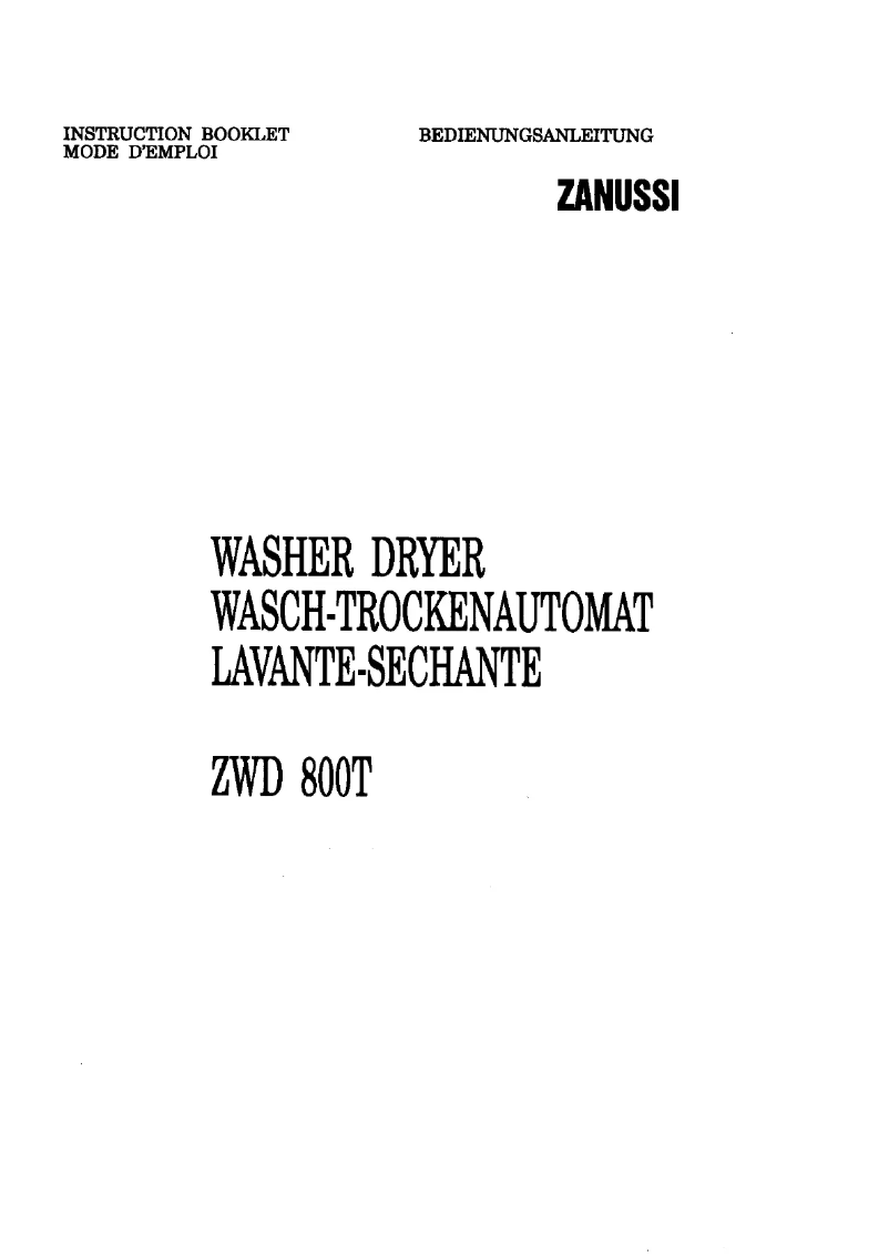 Page 1 de la notice Manuel utilisateur Zanussi ZWD800T