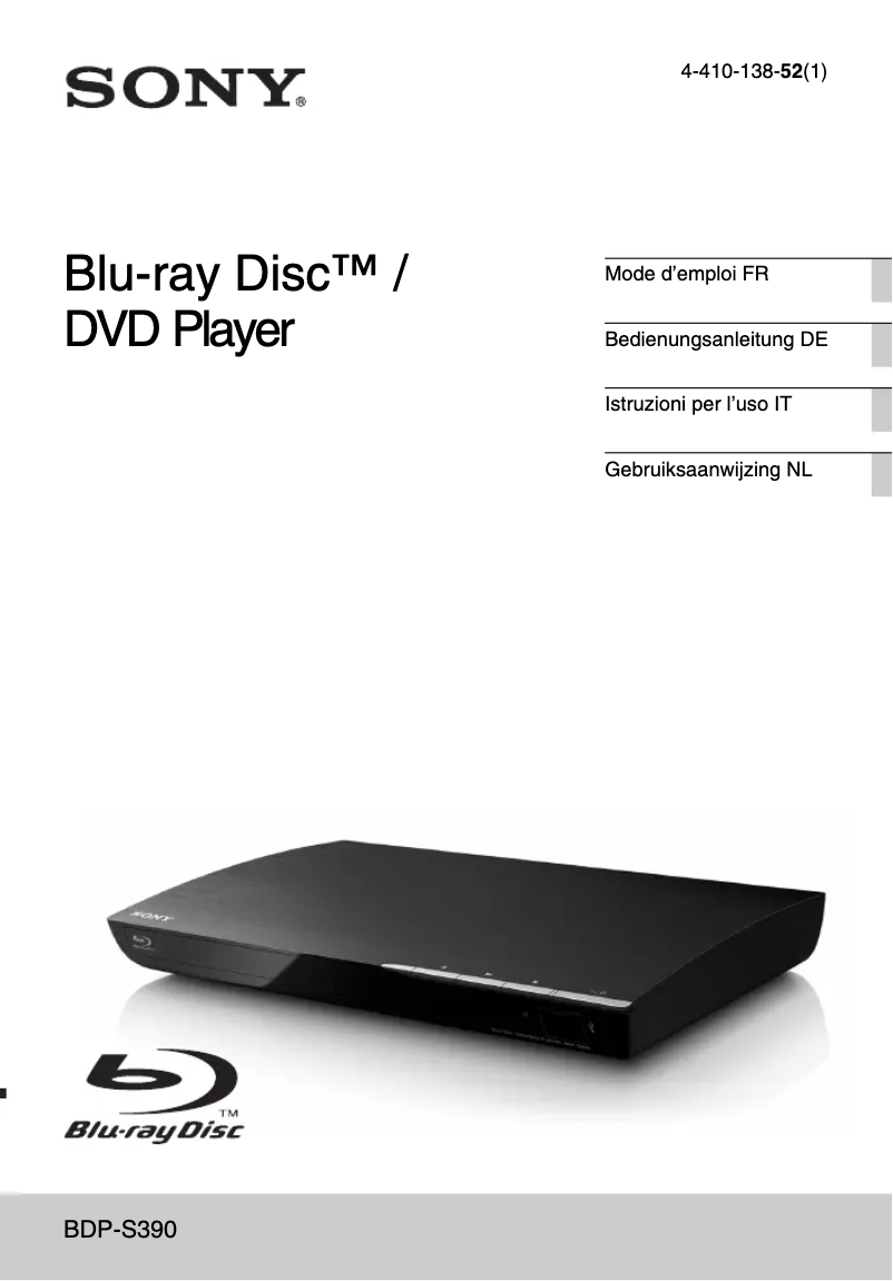 Page 1 de la notice Manuel utilisateur Sony BDP-S390