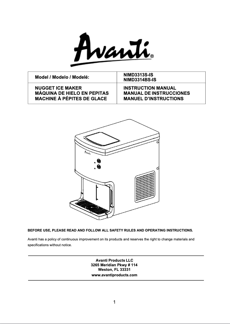 Page n°1 - Manuel utilisateur Avanti NIMD3313S-IS