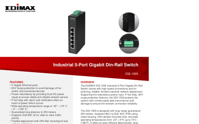 Page n°1 - Fiche technique Edimax IGS-1005