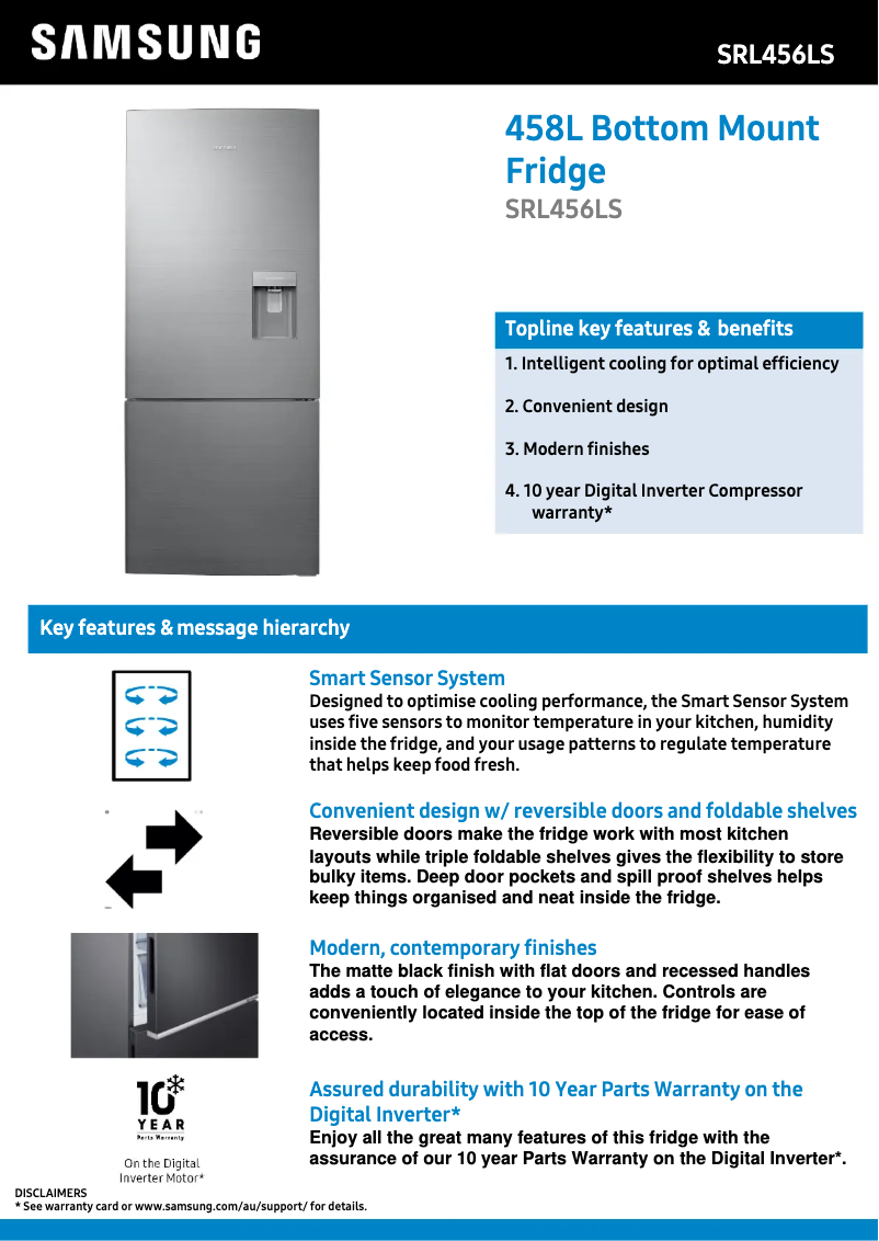 Page 1 de la notice Fiche technique Samsung SRL456LS