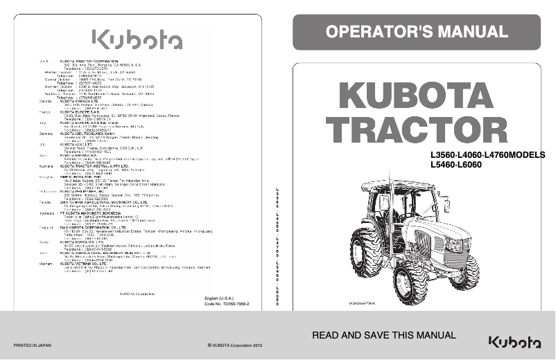 Page 1 de la notice Manuel utilisateur Kubota L4060HSTCC