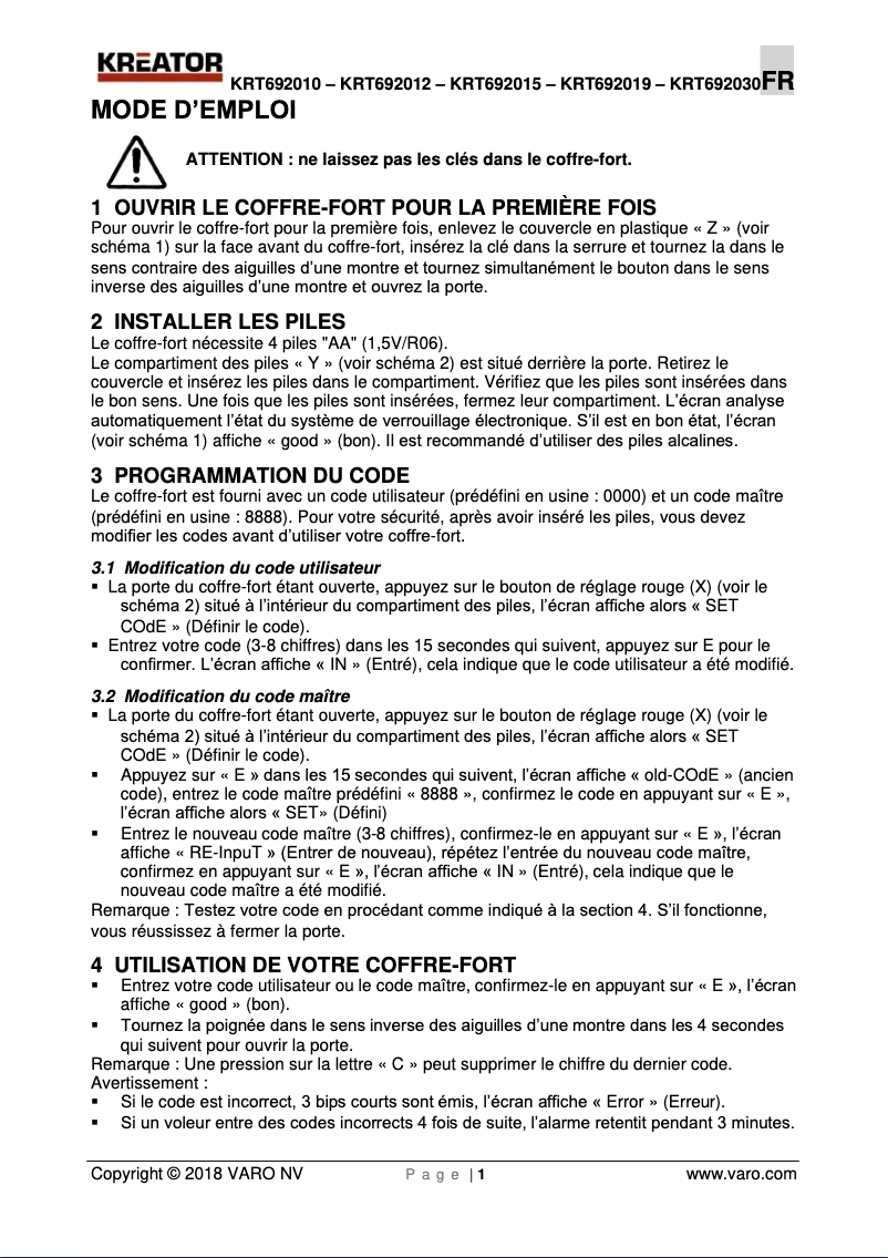 Image de la première page du manuel de l'appareil KRT692010