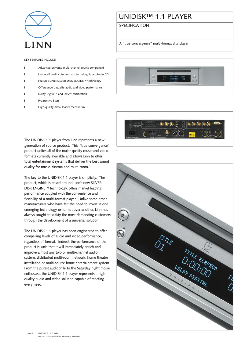 Página 1 del manual Ficha técnica Linn Unidisk 1.1