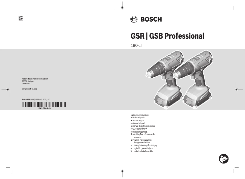 Page 1 de la notice Manuel utilisateur Bosch GSB 180-LI Professional