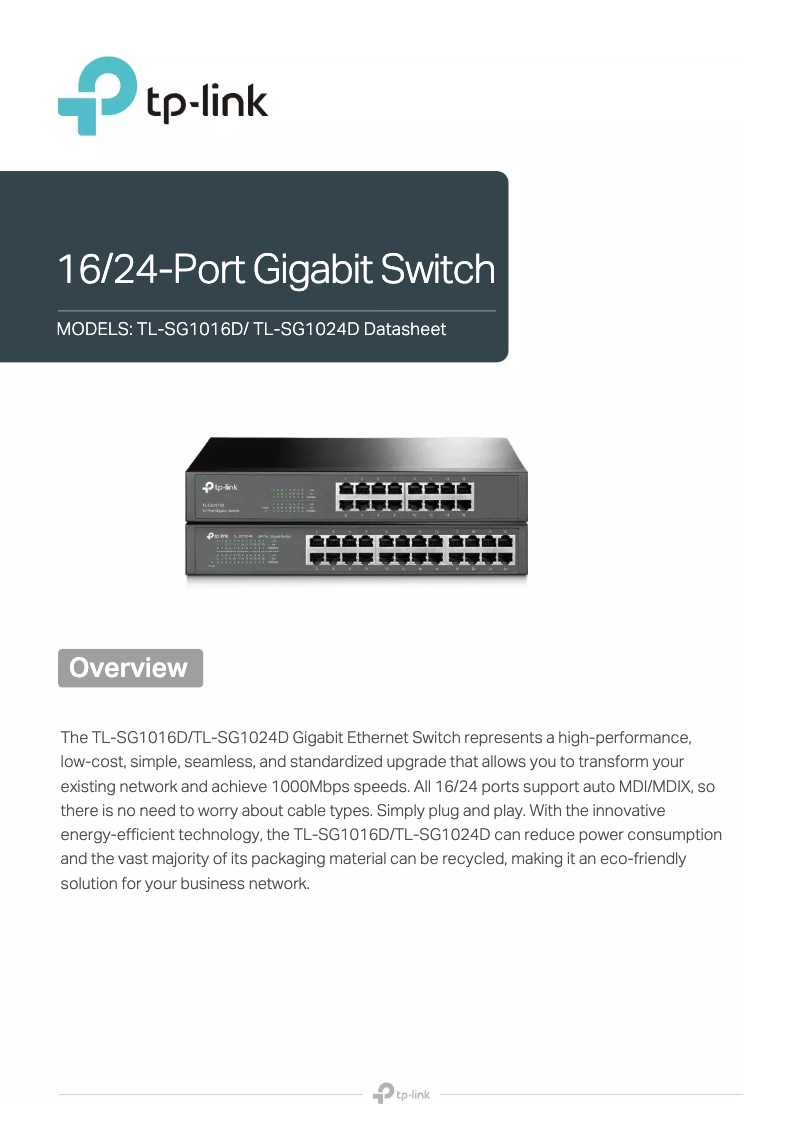 Page 1 de la notice Fiche technique TP-Link TL-SG1016D