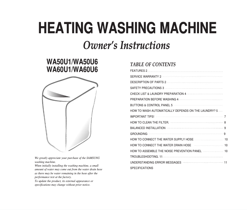 Page 1 de la notice Manuel utilisateur Samsung WA60U1E