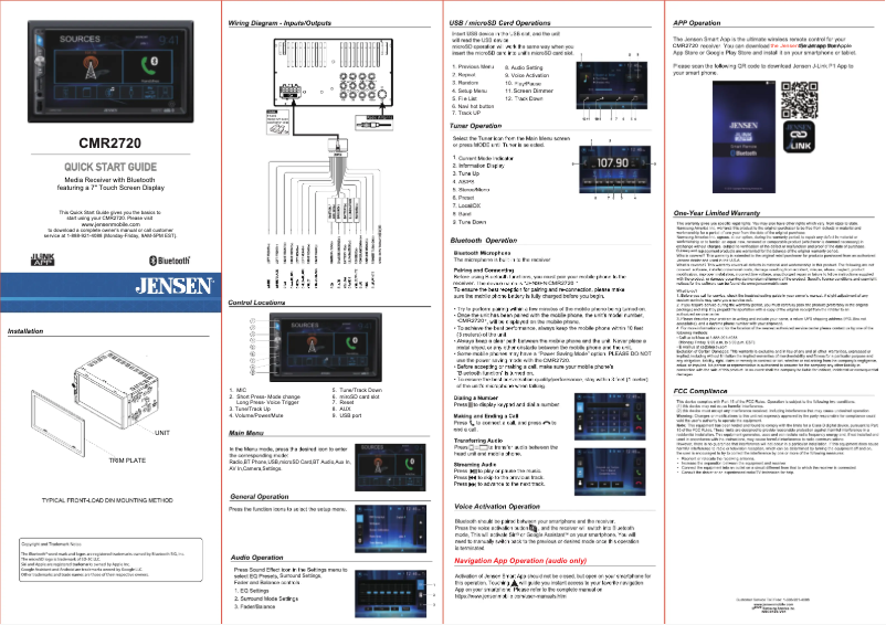 Page 1 de la notice Guide de démarrage rapide Jensen CMR2720