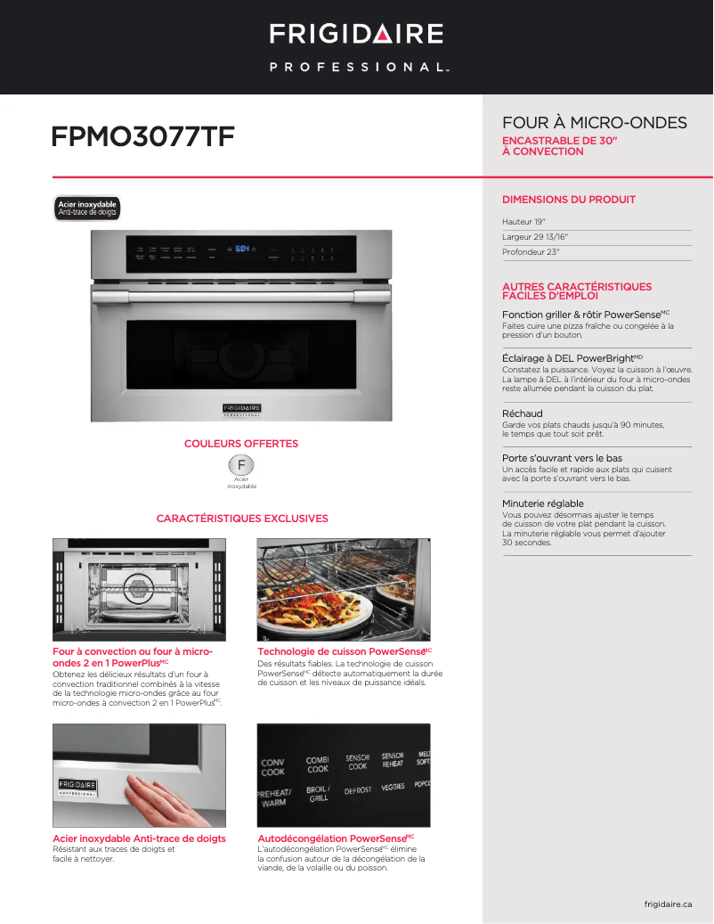 Página 1 del manual Ficha técnica Frigidaire FPMO3077TF