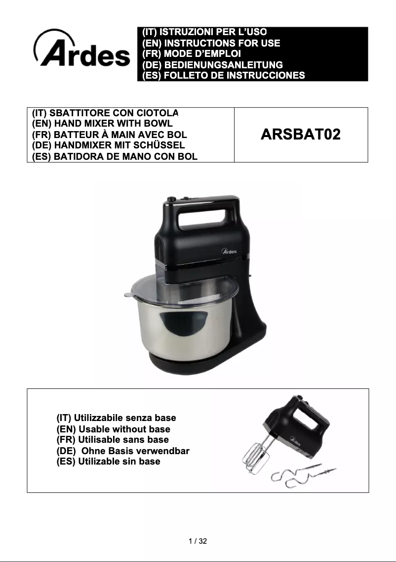 Image de la première page du manuel de l'appareil Saturnium ARSBAT02