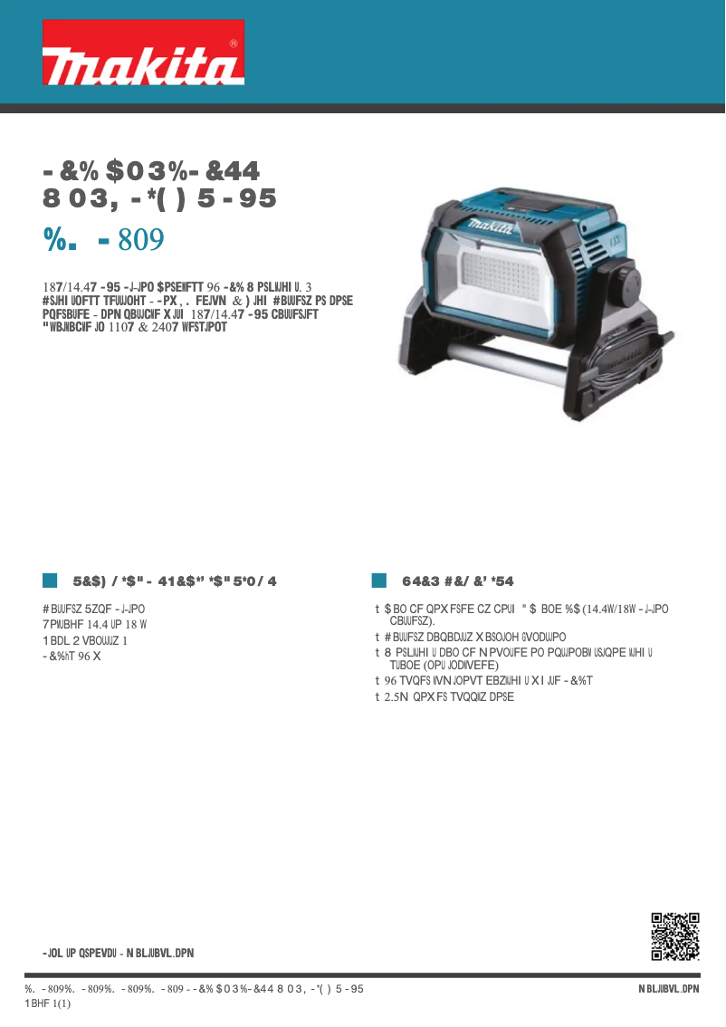Page 1 de la notice Fiche technique Makita DML809