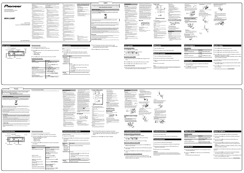 Page 1 of the manual Quick Start Guide Pioneer MVH-230BT