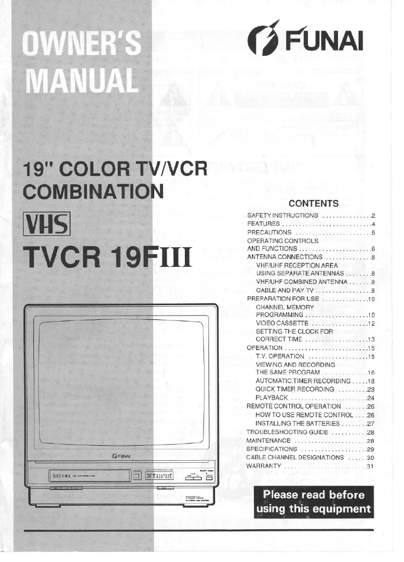Page n°1 - Manuel utilisateur Funai TVCR 19FIII
